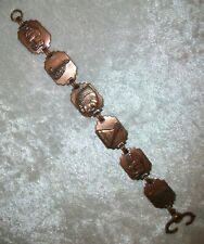 Vintage Copper Native American Indian Chief Bison Teepee Tomahawk Panel Bracelet picture