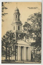 CT Postcard First Cong Church View From Street - Danbury  c1940s vtg Linen D16 picture
