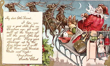 1906 Christmas Postcard Green Pants Santa Rides Reindeer Sleigh Letter to Child picture