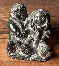 Vintage Soap Stone Native Children Carving By The Wolf. Canada, Handcrafted. picture