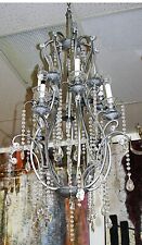 Vintage Neo Classical Swirling 8 Light Weathered Silver Multi Crystal Chandelier picture