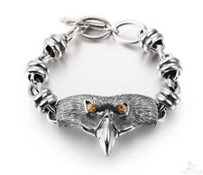 Oxidized 925 Sterling Silver Granet Eyes Eagle with Large Loops Chain Bracelet picture