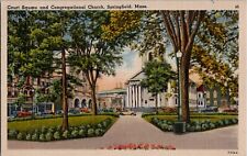 Antique Linen Postcard Unposted 1930s Court Square Church Springfield MA USA picture