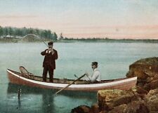 Postcard Men in Rowboat Fishing Thousand Islands NY Picturesque America picture