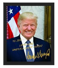 PERSONALIZED PRESIDENT DONALD TRUMP MESSAGE GOLD AUTOGRAPH 8X10 FRAMED PHOTO picture
