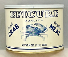 VINTAGE 1 LB EPICURE QUALITY CRAB MEAT TIN CAN ~ CAMBRIDGE, MD ~ MD-112C picture