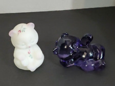 FENTON Glass BEAR Figurine Frosted Hand Painted & PURPLE Reclined 2 Pc WHOLESALE picture