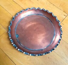 Early Original Antique Scalloped Copper Rare Wide Crimped Edge Pie Pan picture