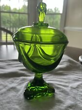 Beautiful Vintage Green Viking Glass Covered Candy Dish picture