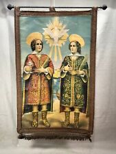 Antique Church Cathedral  Canvas Processional Banner Saint Cosmas & Damian Italy picture