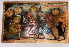 1917 raphael tuck & sons halloween red devil, witch, black cat picture