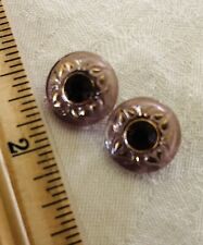Vintage Pair Glass Purple Button with Rhinestone Gold & Highlights picture