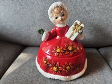 VINTAGE LEFTON POINSETTIA GIFT GIRL RED WHITE LIDDED CANDY DISH JAPAN 7064 RARE picture