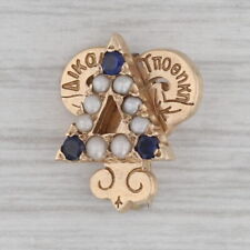 Delta Upsilon Badge 10kGold Pearl Lab Created Sapphire Vintage Fraternity Pin picture