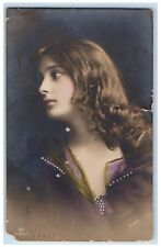 1912 Pretty Woman Curly Hair West New Brighton NY RPPC Photo Antique Postcard picture