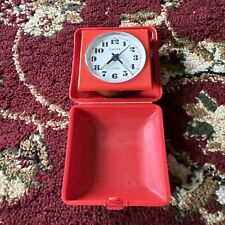Vintage Europa 1 Jewel Germany Red Wind Up Travel Alarm Clock - Nice picture
