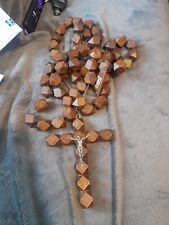 Vintage Large Oversized Handmade WALL ROSARY Wooden Beads & Crucifix picture