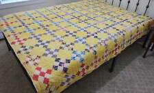 Antique 1920's Nine Patch on Point Handmade Finished Quilt 72 x 80 picture