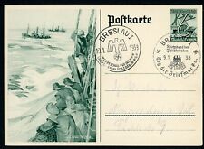 German WW2 Postcard Nautical Theme Breslau WHW Eagle Swastika Postmarks 1938 picture