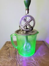 Anchor Hocking Green Uranium Glass 4 Cup Bowl A&J Metal Hand Mixer Rare Antique picture