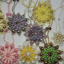 Vintage beaded hand made Christmas decoration ornaments snowflakes picture