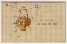 1907-Cpa-Postcard Waffled-Basket of Flowers-Ribbon-B.7 picture