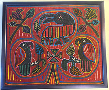 Very Detailed KUNA MOLA design with Birds in Red Professionally Framed 12