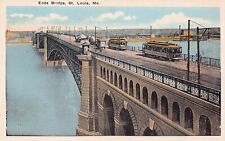 St Louis MO Missouri Eads Bridge Railway Trolley Train Traffic Vtg Postcard D6 picture