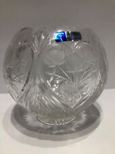 Crystal Clear 24% Lead Crystal Bowl with Etched Tulips and Scalloped Top - MINT picture