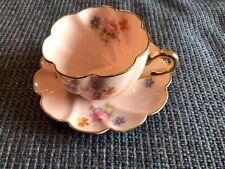 Vintage Leneige Crown Porcelain Tea Cup and Saucer with Roses Scalloped Edge picture