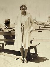 UD Photograph 1920-30's Woman And Man Waiting On Dock For Boat Ship To Come In  picture