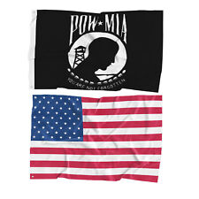 2PCS 3X5FT Flags POW MIA PRISONER OF WAR MISSING IN ACTION And AMERICAN USA FLAG picture