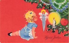 Artist Signed Vintage Postcard S. Gunile S Blonde Girl under Christmas Tree B99 picture
