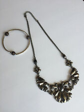 Super Cool black rhinestone statement Necklace and wood beads Silver Bracelet picture