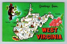 WV-West Virginia, Aerial Landscape Map, Antique, Vintage Souvenir Postcard picture