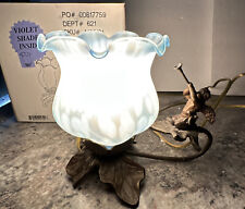Vtg Bronze Tiffany Style-Tulip Blue Flower Lamp Angel  W/Horn Night Light In Box picture