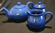  Blue Ceramic Fun Factory Tea Teapot Creamer Sugar Set picture
