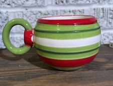 New Earthenware Christmas Ornament Shaped Coffee Mug Teacup Red and Green Stripe picture