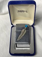 🔥ZIPPO LIGHTER - INDIAN FEATHER TURQUOISE METAL 2002 C 03 USA picture