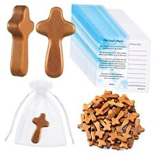 150 Pcs Mini Wood Holding Hand Crosses 2.56'' Pine Wooden Cross with 50 Bible  picture