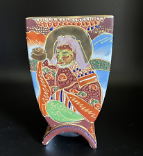 Vintage Japanese Immortals Satsuma Moriage Vase 5.5 in Made in Japan 1921 - 1941 picture