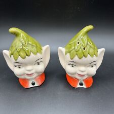 Vintage 1960's Elf Pixie Head Green Salt&Pepper Shakers 3.75