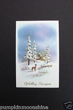 # I 171- Vintage Unused Belgium Xmas Greeting Post Card Deer in Winter Forest picture