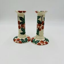 Moorland Candle Holders Staffordshire England Hand Painted Ceramic 6in Antique picture