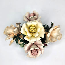 Vintage Capodimonte Mollica 5 Roses Ceramic Porcelain Flower 9