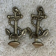 Vintage Solid Brass Wall Hooks Nautical Anchors Sailing X 2 Cast Polished 3.5” picture