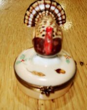 Limoges Hand Painted Porcelain Trinket Box Turkey Bird Acorn  Clasp picture