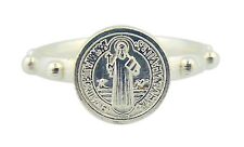 Saint Benedict Silver Tone One Decade Rosary Ring - Size Large picture
