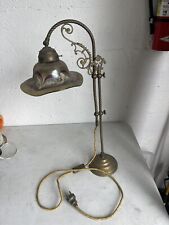 FABULOUS ANTIQUE BRASS TABLE LAMP with GLASS SHADE GERMAN picture