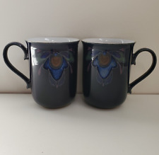 Denby-Langley Baroque Coffee Mug Lot Set 2 Blue with Flower Art-Deco Style picture